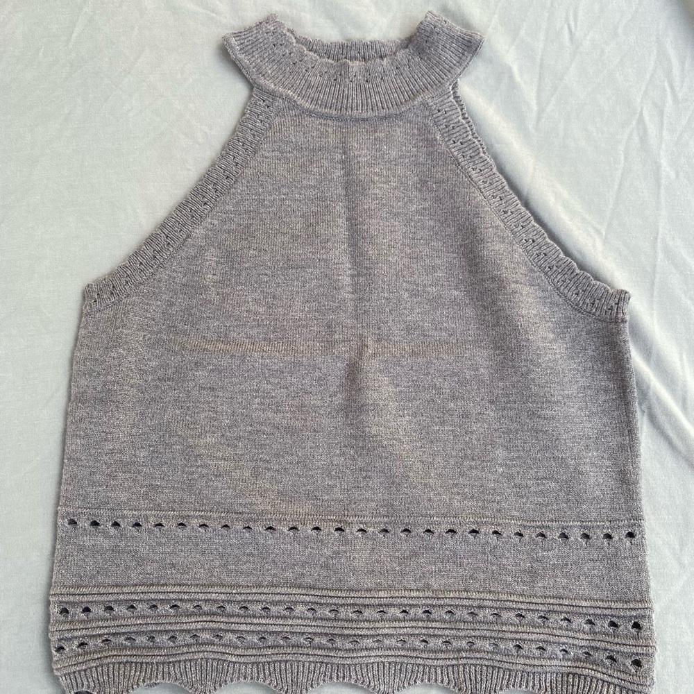 Gray Sleeveless Knit Sweater